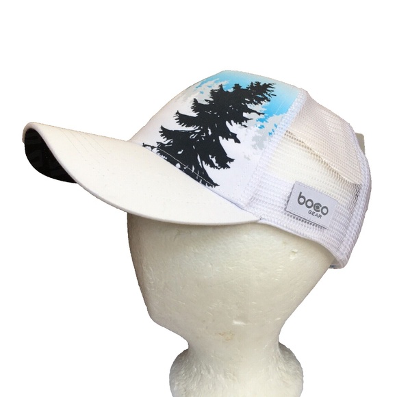 Boco Gear LifeSport Technical Trucker Hat Snapback One Size NWT White Blue Trees - Picture 1 of 10